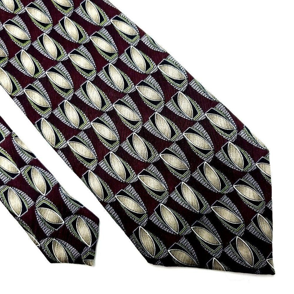 Louis Roth Silk Tie Brown Print Wide Geometric
